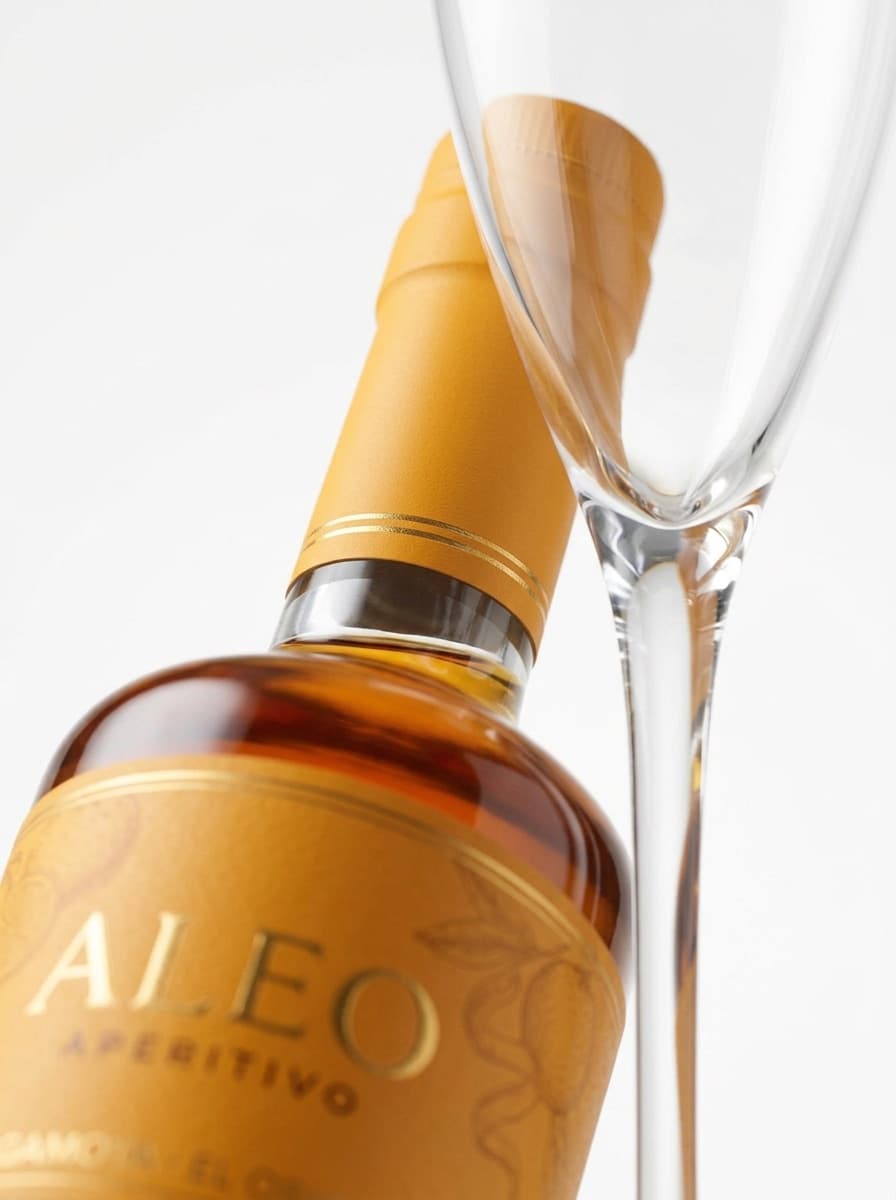 Aléo aperitivo bottle styled beside a glass for a non-alcoholic spritz serve